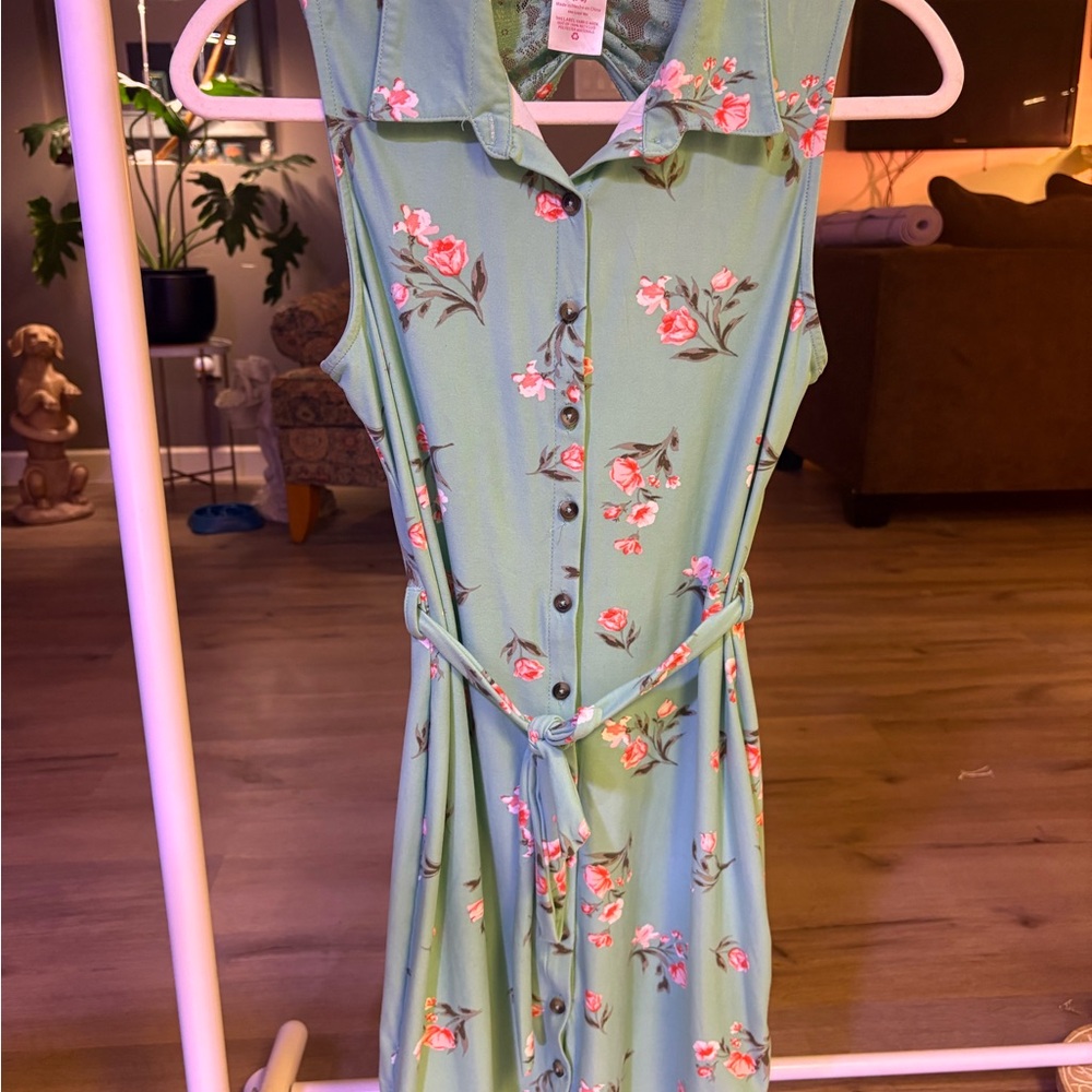 No Boundaries Green Floral Midi Dress